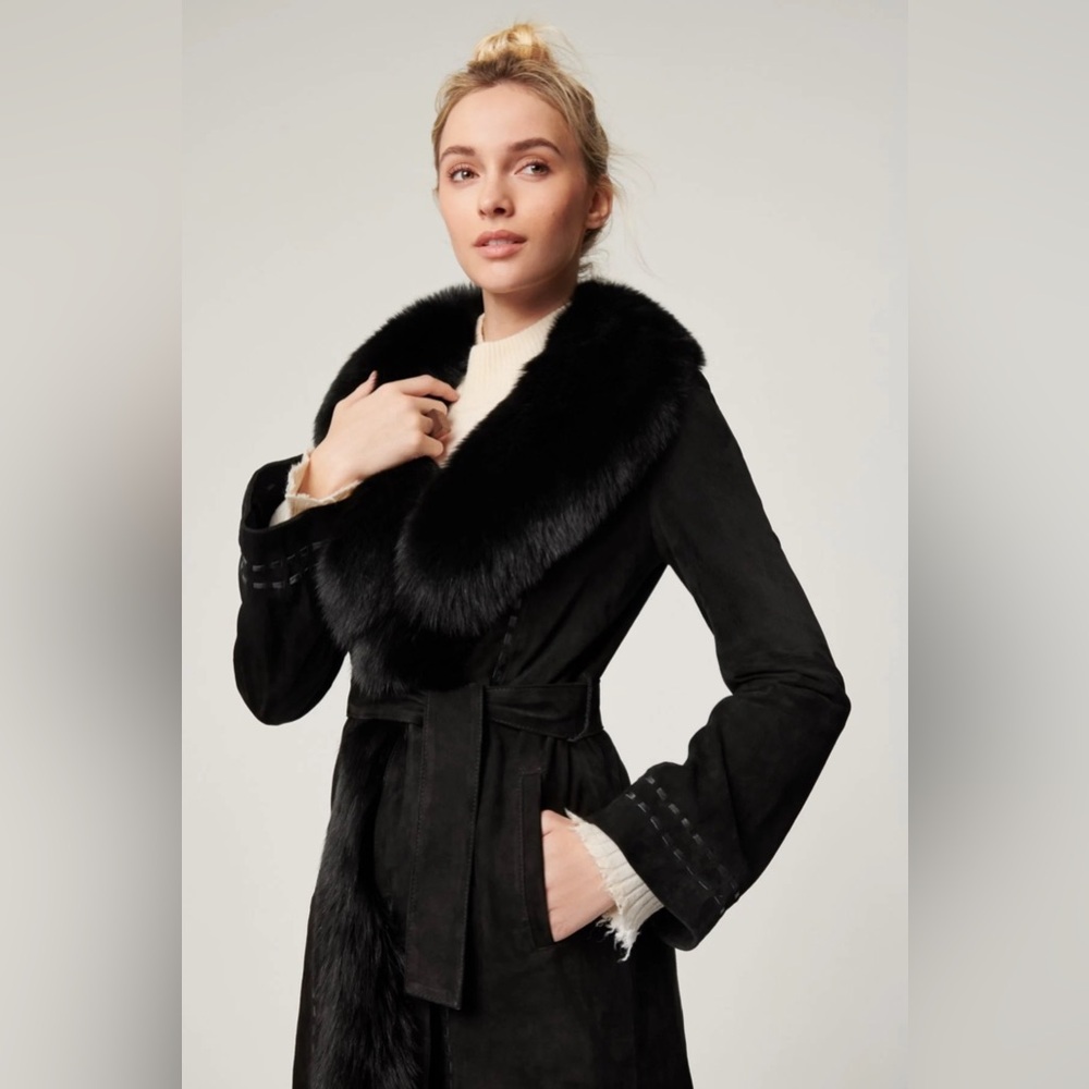 Luxurious Black Jacket with Plush Faux Fur Collar - maternity
